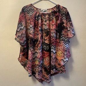 Studio Works Pink Black White Multi-Color Printed Top with built in camisole 1X
